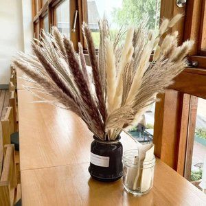 60 Pcs Dried Pampas Grass - 20 Fluffy Bunny Tails, 20 Reed, 10 White & 10 Brown